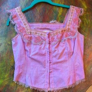 Ermanno Scervino Pink Lace Trim Blouse